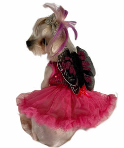 Pawpatu Hot Pink Butterfly Sequins Pet Costume Dress